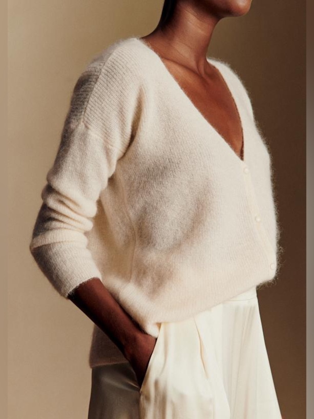 Sezane Barry Cardigan Ecru Cream Mohair Alpaca Button Front Sweater Small - Picture 6 of 11